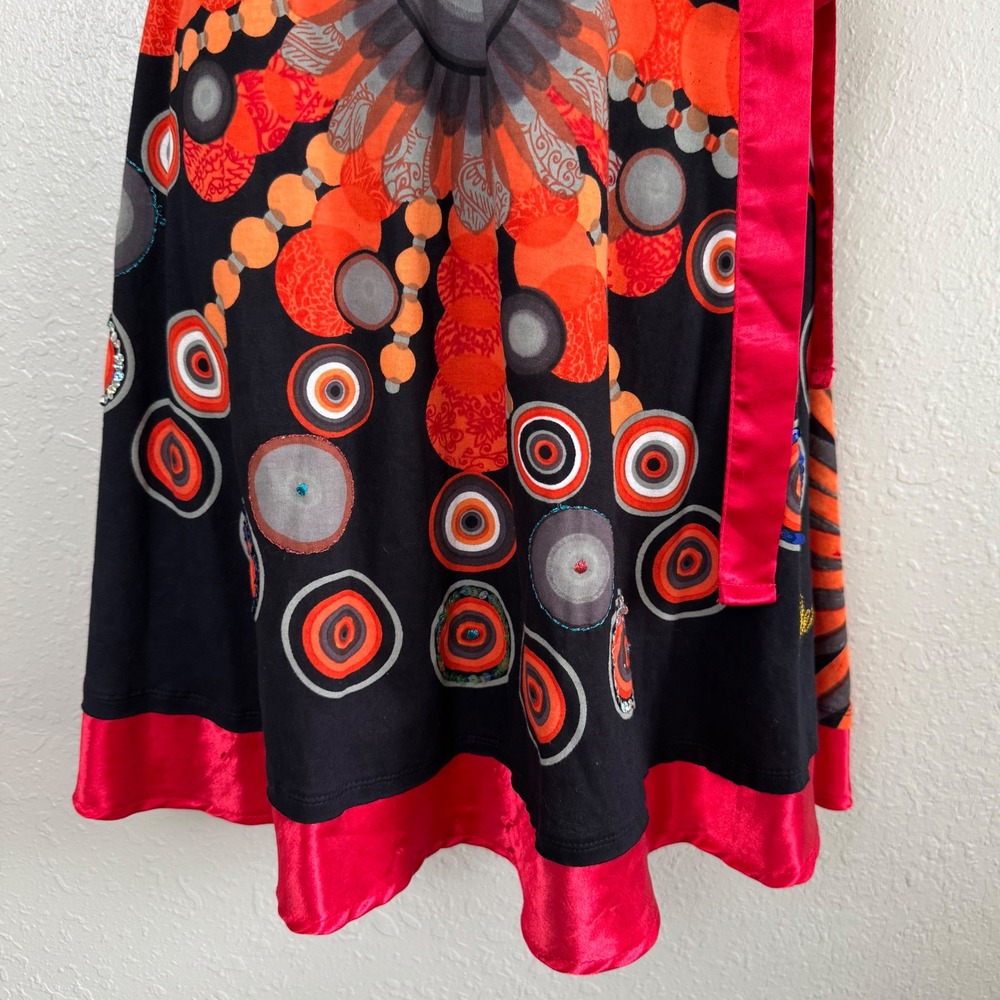 Desigual Geometric Studded A-Line Dress Orange Red Black Sleeveless tie M - Picture 5 of 9